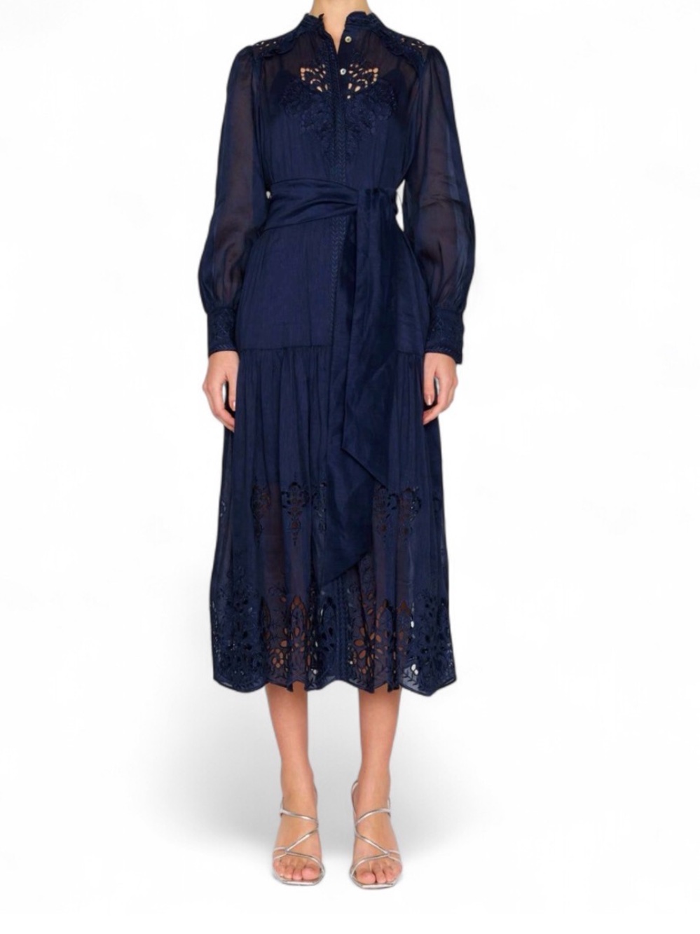 NWT Christy Lynn Rays Dress in Navy Eyelet Tie-Waist - Midi Dress